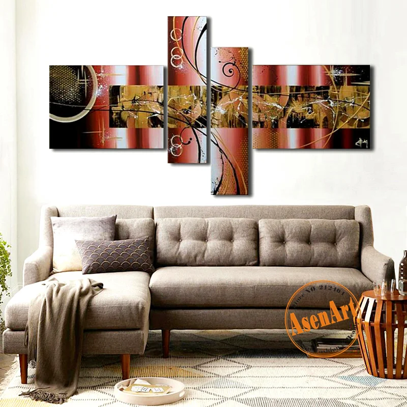

4 Pieces Hand Painted Bronze Color Modern Oil Painting On Canvas Abstract Wall Art Picture Home Decor Unframed Wall Paintings