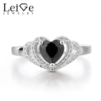 

LeiGe Jewelry Natural Black Sipnel Ring Wedding Bands Promise Rings Heart Shape Vintage Style Gift For Woman 925 Sterling Silver