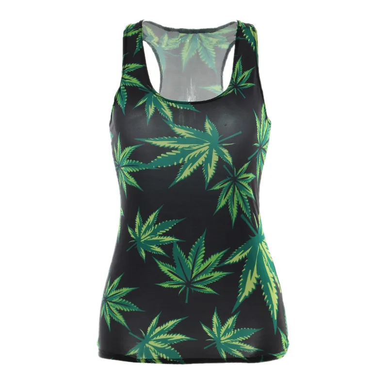 

2018 Hot summer tank tops women Green leaves vest 3D digital printing Women casual stretch sheath slim sexy vest girl clothing