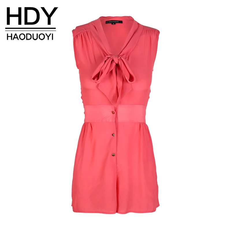 HDY Haoduoyi модные шикарные комбинезон с бантом Для женщин без рукавов с открытыми плечами Женский шифон комбинезоны сладкий тонкий один