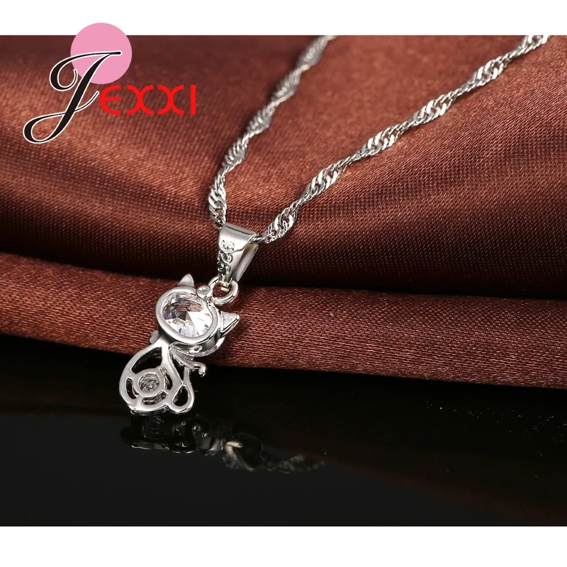 925 Sterling Silber Cubic ia Hochzeit Schmuck Sets AAA Nette Tier Katze Halskette Ohrringe Frauen Kragen Brincos