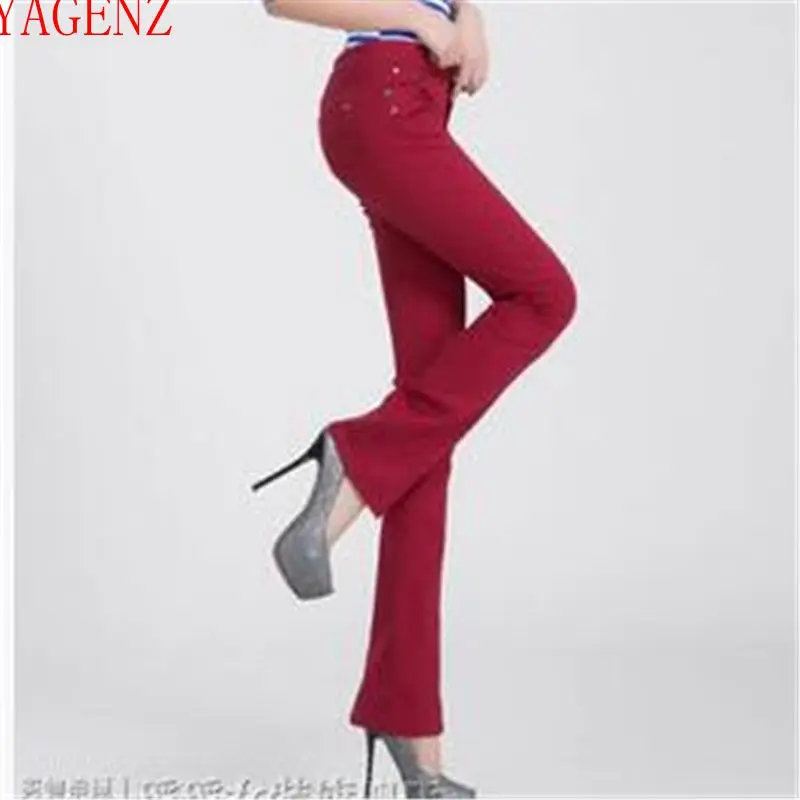 Осень г. женские женская одежда новые джинсовые штаны для летние джинсовые Чистый цвет цены продвижения брюки KG164 yagenz - Цвет: Wine red