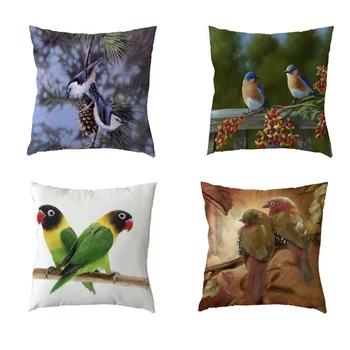 

Promotional White Throw Pillow Case Pinecone Bird Red Flower Lily Grape Parrot Cover Home Bedroom Sofa Decoration Cushion Cover