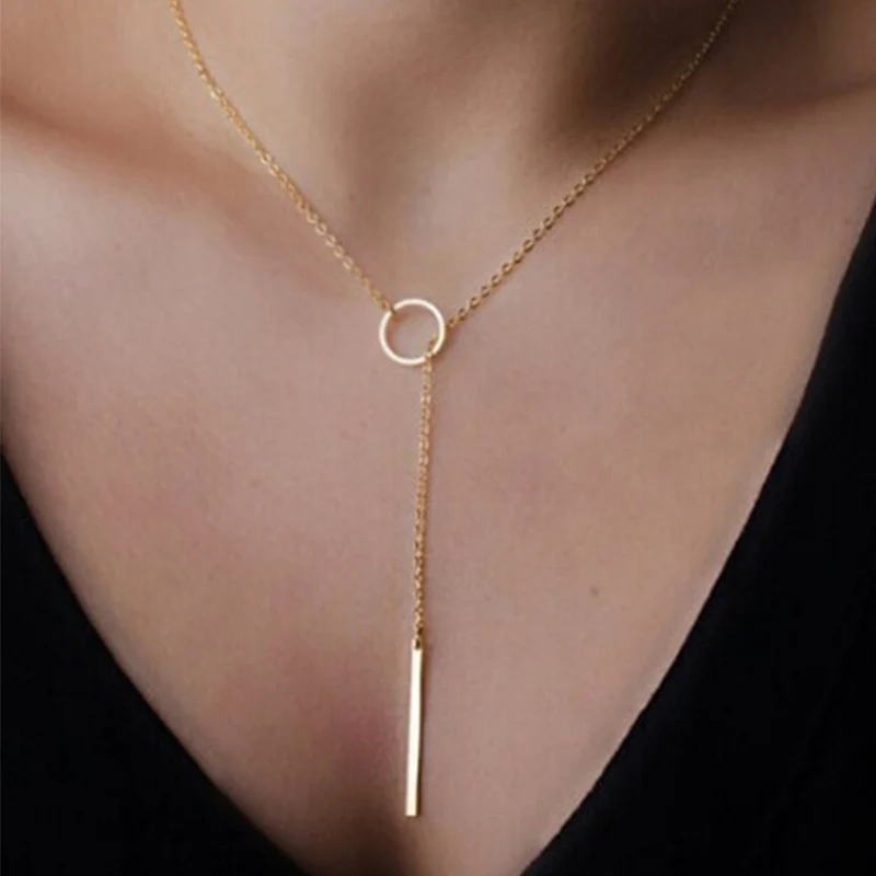 Gold color necklace collier Multilayer chain Moon Lariat Bar necklace