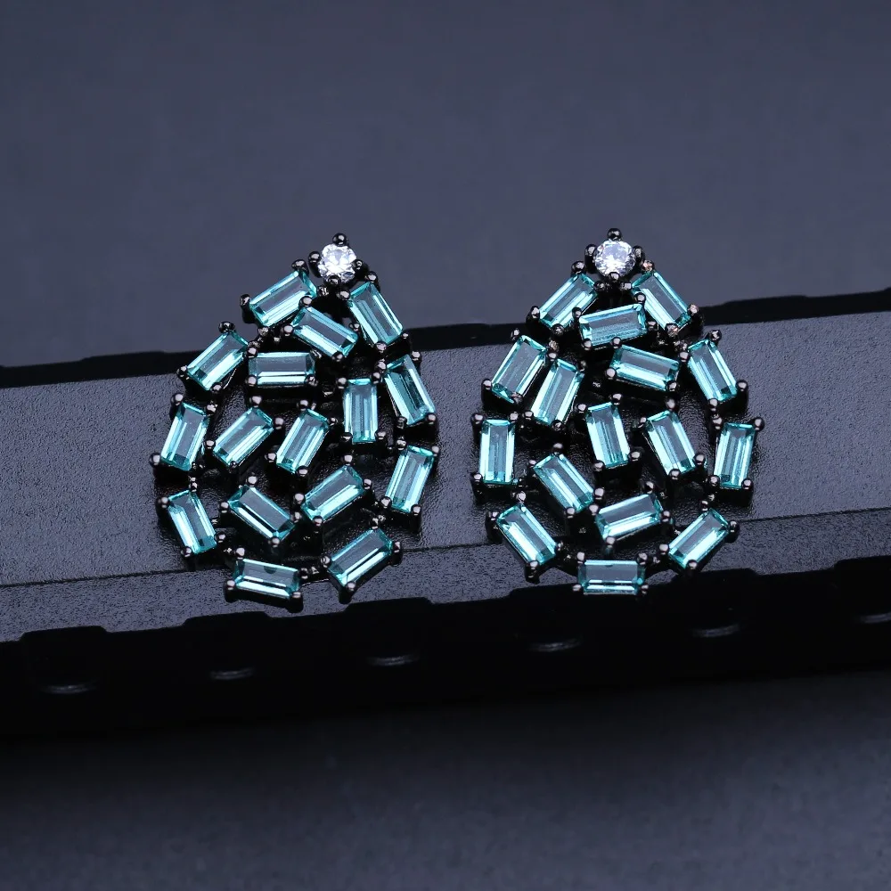 

D&M Black Plated Light Green Water Drop Trendy Stud Earrings for Women's Fashion Party Jewelry EFX016482