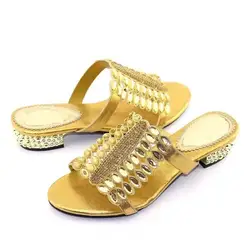 Красивый большой кристалл дизайн женская обувь со стразами украшения в африканском стиле женские сандалии для одевания V5669 золото