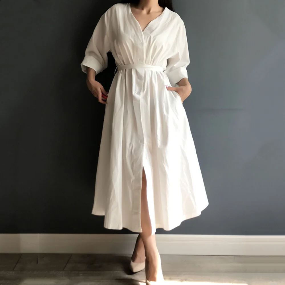 Винтажное Женское Платье черное с v образным вырезом весеннее хлопковое Vestidos