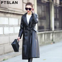 Ptslan 2017 Women’s Real leather Coats genuine lambskin Casual jackets Long Basic Good Quality