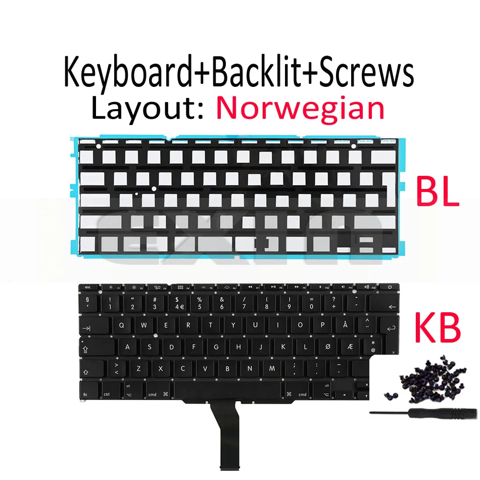 

New for Apple Macbook Air 11" A1370 A1465 Norway Norwegian Keyboard Replacement with Backlight Backlight 2011-2015 Year