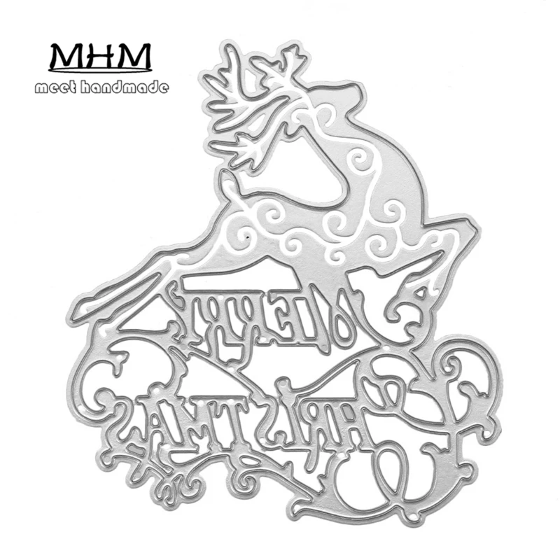 

Merry Christmas Elk Memory Box Cutting Dies DIY Scrapbooking Die Cuts Album Cards Happy Memory for Christmas Gift 9.4x10.2cm