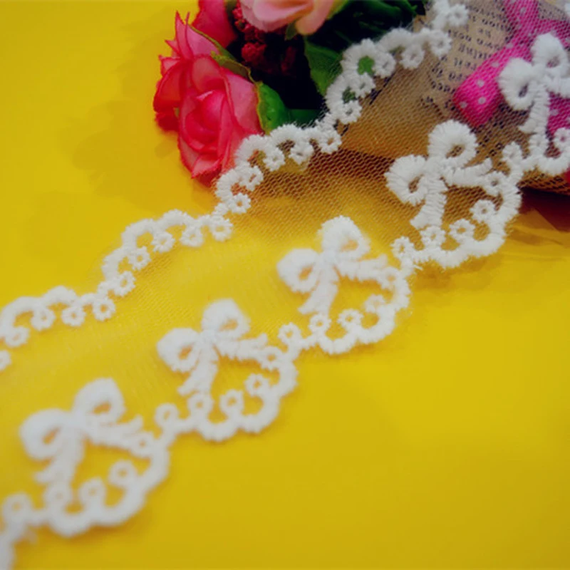 

14 ярдов, 4 см, 1,57 дюйма, широкая лента из органзы с вышивкой и бантом цвета слоновой кости, 1018944L4K755