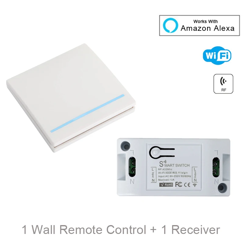 QIACHIP Wi-Fi Smart Switch Беспроводной удаленного Управление свет таймер реле AC 110 V 220 V домашней автоматизации работы с amazon Alexa - Цвет: 1 RC and 1 Receiver