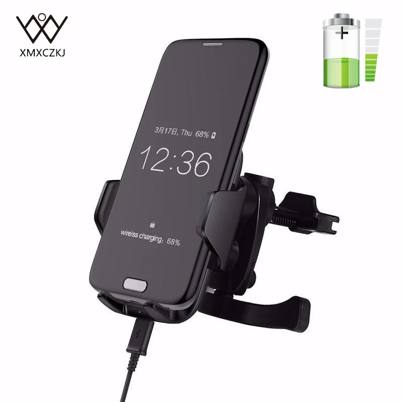 XMXCZKJ Qi Wireless Charging Car Holder Fast Wireless Car Charger For Samsung S8 S7 S6 For iphone 8 X Charger Mobile Phone Stand