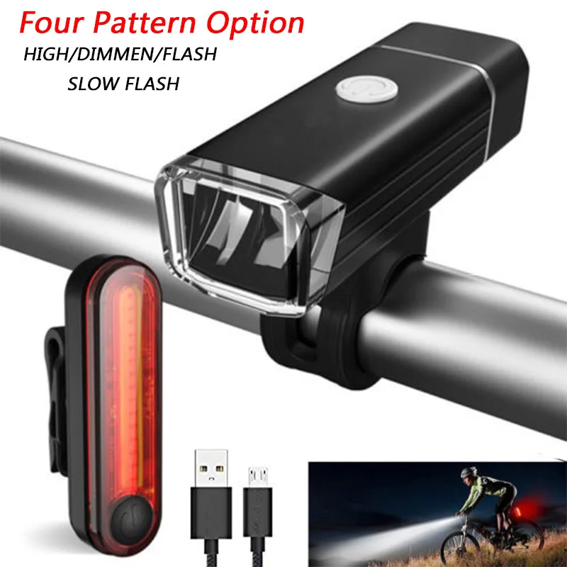 Clearance XC USHIO USB Rechargeable LED Bicycle Light Set Front Headlight Bike Lamp Caution TailLight Waterproof Bicycle Accessories 10