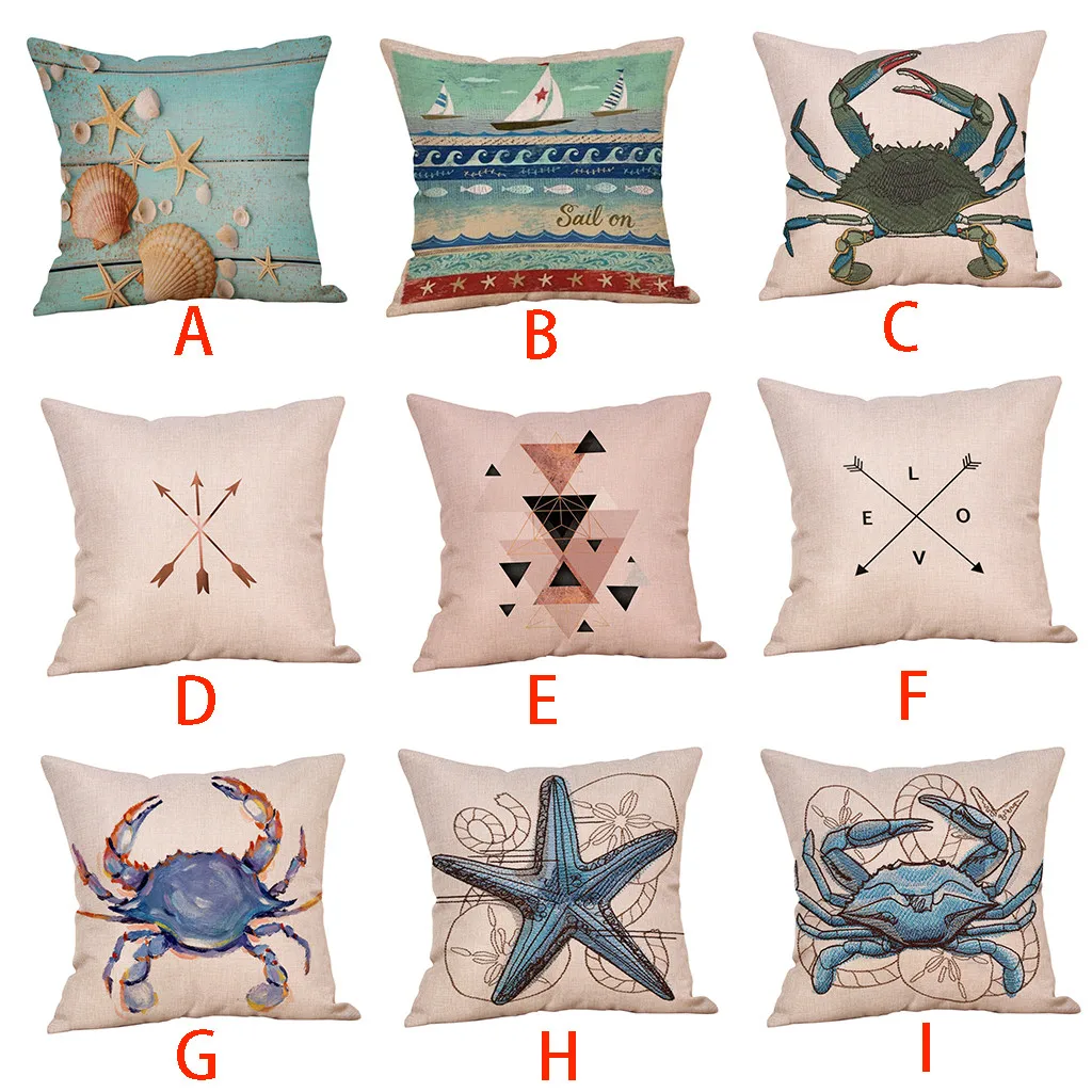 

Cotton Linen Square Home Decorative Throw Pillow Case Sofa Waist Shell Crab Cushion Cover Cojines Decorativos Para Sofa #5