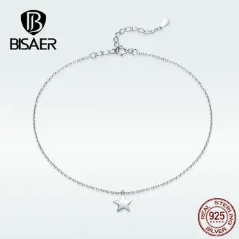 

BISAER Anklet 100% 925 Sterling Silver Chain Animal Butterfly Pattern Bracelet For Women Leg Elegant Fashion Jewelry Gift HST009