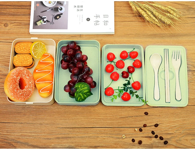 TUUTH Wheat Straw Lunch Box 2 3 Layer Microwave Bento Boxes Dinnerware Food Storage Container Food box B3