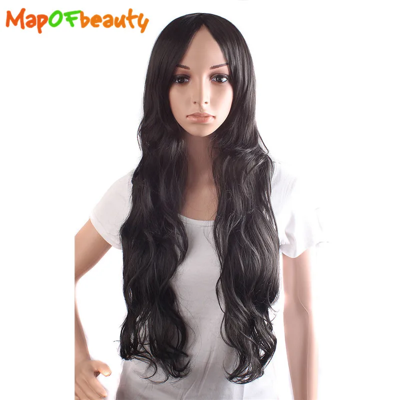 MapofBeauty Длинные свободные волнистые парики для женщин темно коричневые Черные