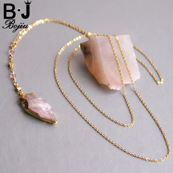 

BOJIU Hot sale Arrow Stone Druzy Pendant Long Necklace Fashion Summer Women Necklace NKS001