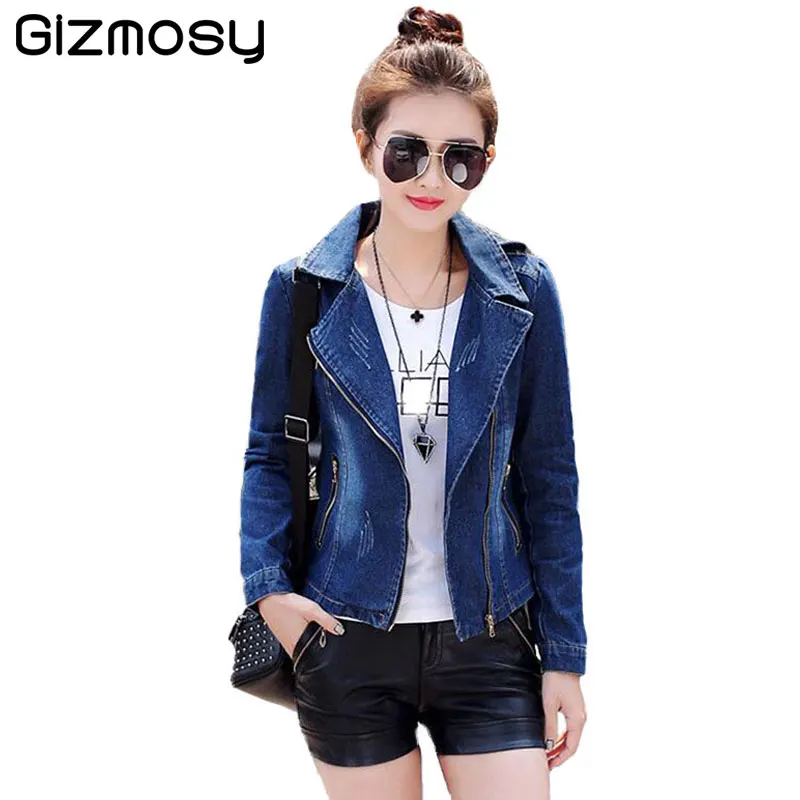 Spring Autumn Slim Women Denim Jacket Vintage Zipper Jeans