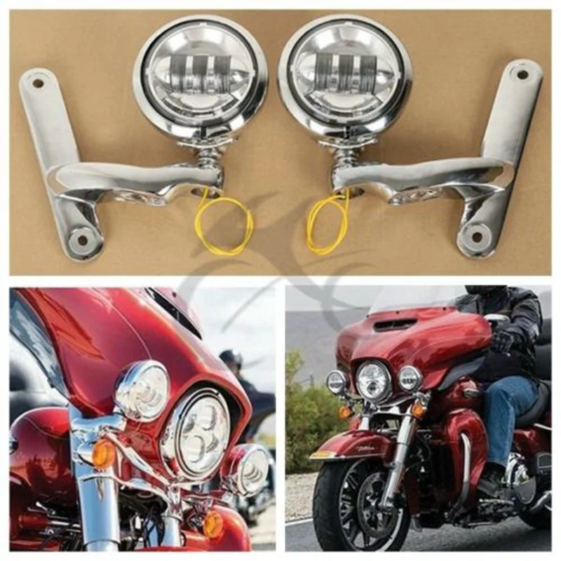 

4 1/2" LED Auxiliary Lighting Brackets For Harley Street Glide FLHX 09-16 Frame Parts Black Chrome