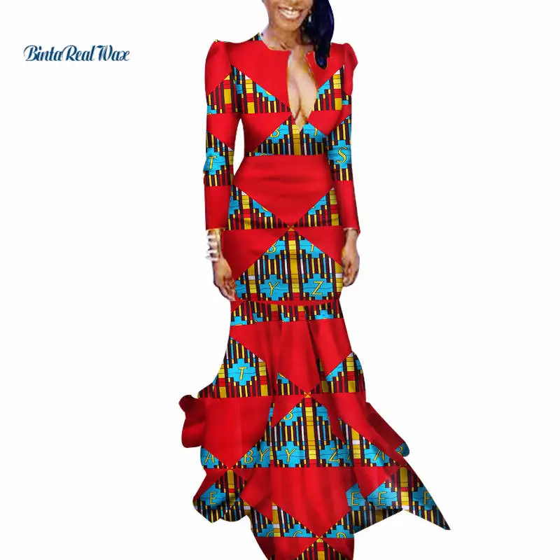 Новое Осеннее женское длинное платье Bazin Riche, хлопок, африканская восковая печать, платье в пол, традиционная африканская одежда WY2751