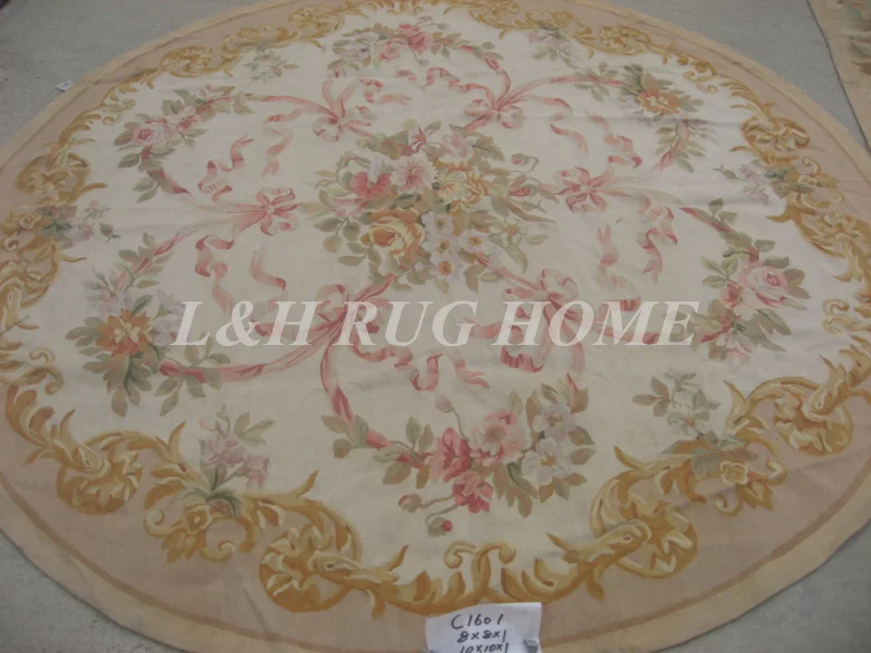 

Free shipping 8'X8' Round French Aubusson Roses Wool Needlepoint Area Rug New Store Openning