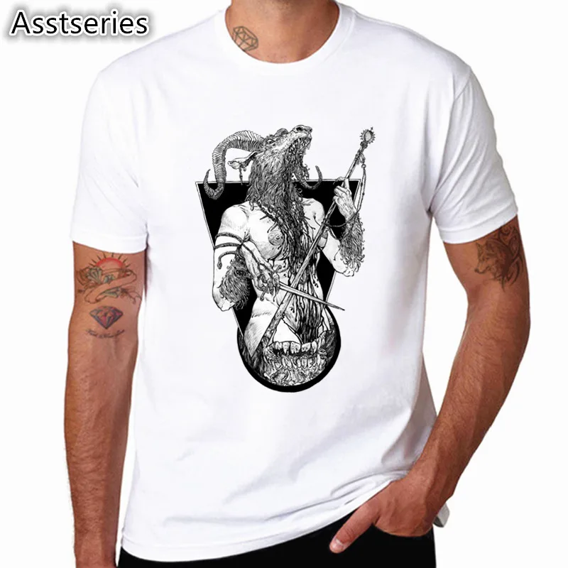 

Fashion Men Print Satanic Goat Baphomet T-shirt O-Neck Short Sleeves Summer 666 Satan Streetwear Funny T Shirt