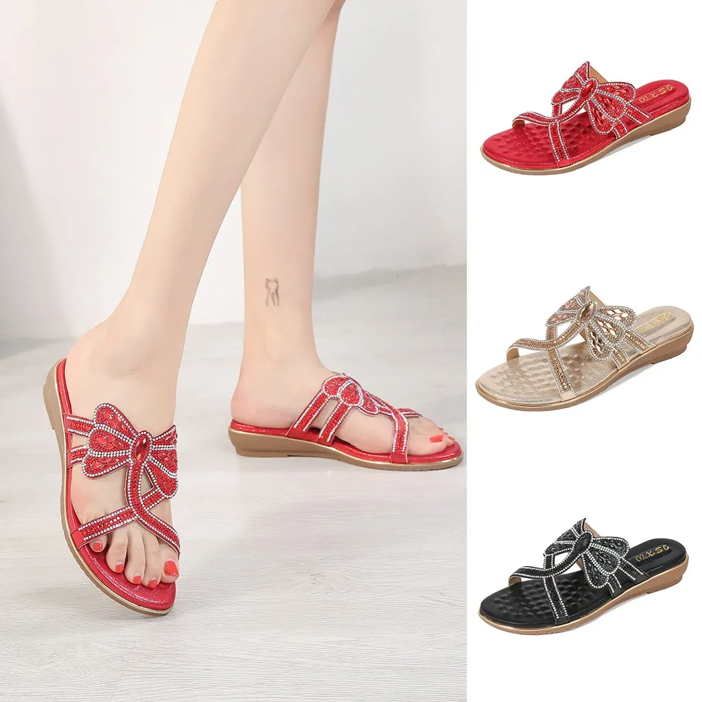 

2019 Summer Bohemia Fashion Women Ladies Crystal wedges Flat Sandals clip toe beach Peep Toe Casual Shoes #b20