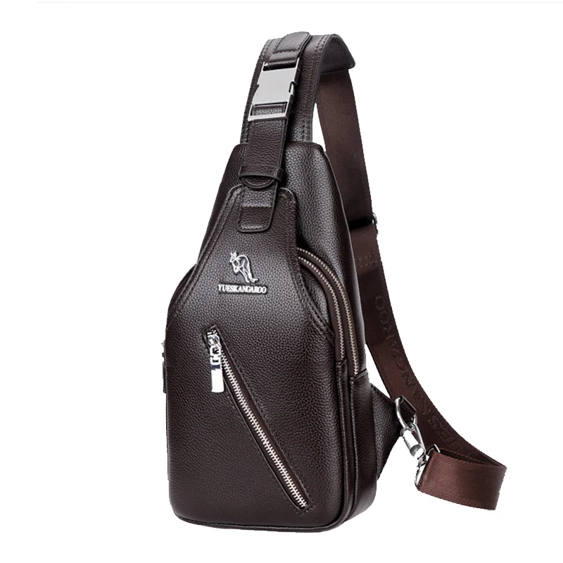 Брендовая мужская нагрудная сумка YUES KANGAROO, сумки-мессенджеры, кожаная дорожная сумка через плечо, Повседневная нагрудная сумка на двойной молнии, сумка на плечо - Цвет: brown