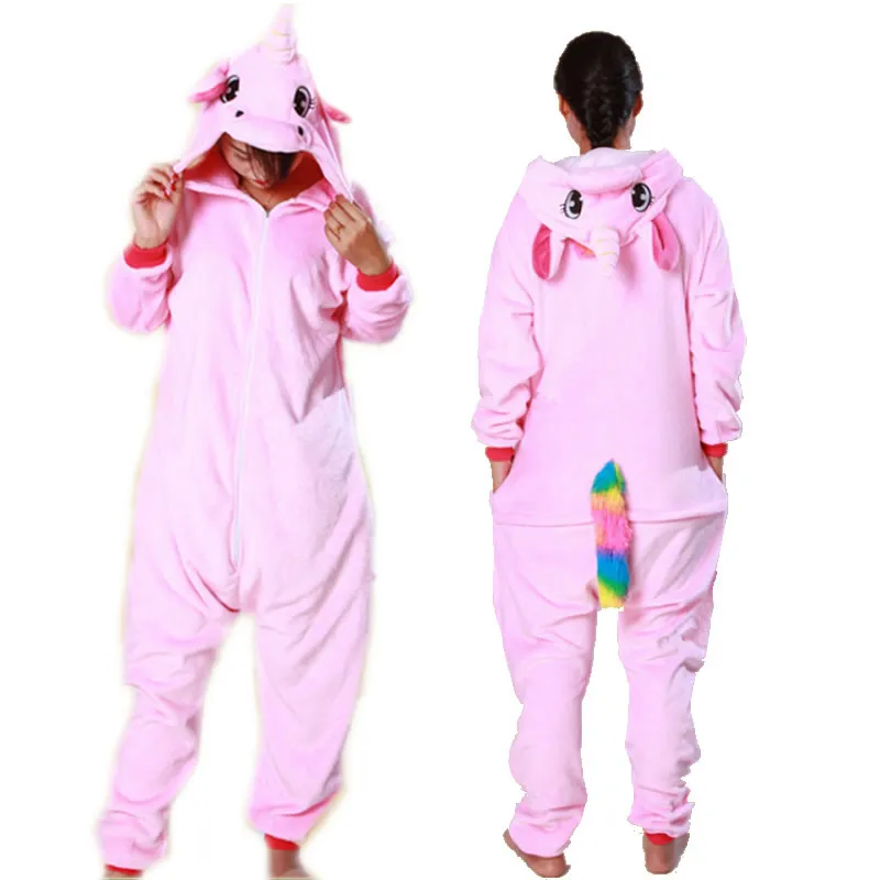 Пижама в виде животных Единорог звезда Kigurumis, пижамные комплекты, одежда для сна, Косплэй молния Для женщин Для мужчин зимние унисекс, стежка пижамы с персонажами из мультфильмов - Цвет: Pink sky horse