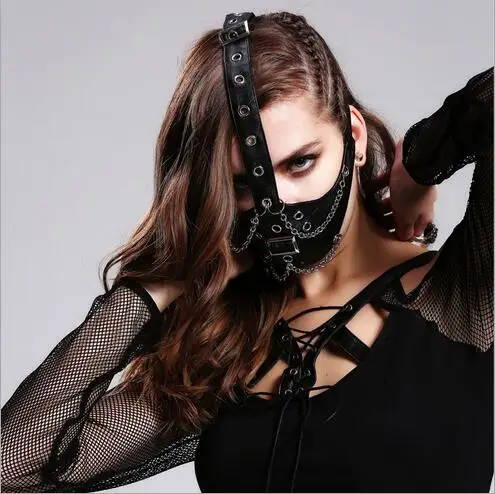 

Steampunk Gothic Wash Pu Leather Half Face Mask Winter Warm Cold Protection Fleece Face Mask Ski Snowboard Hood Wind Cap