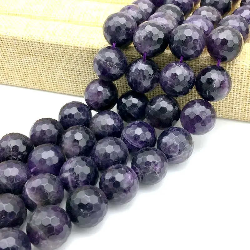 Natural Purple Crystal Stone Beads Round Faceted 16 mm String DIY