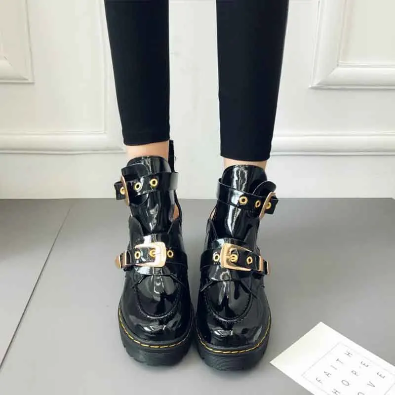 Gtime/женские ботинки с ремешком и пряжкой женские ботильоны с вырезами и металлической пряжкой; Ботинки Martin в британском стиле; SE088