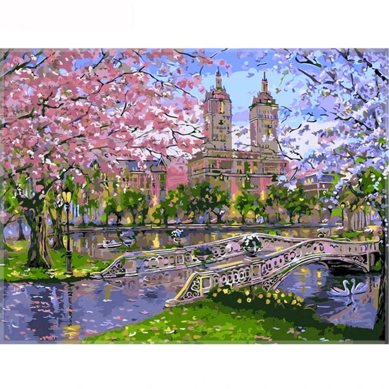 Diamond Painting Bridge&amp;amp;Flower Needlework Mosaic Full Square 5D DIY Diamond Embroidery Landscape Home Decor LK1