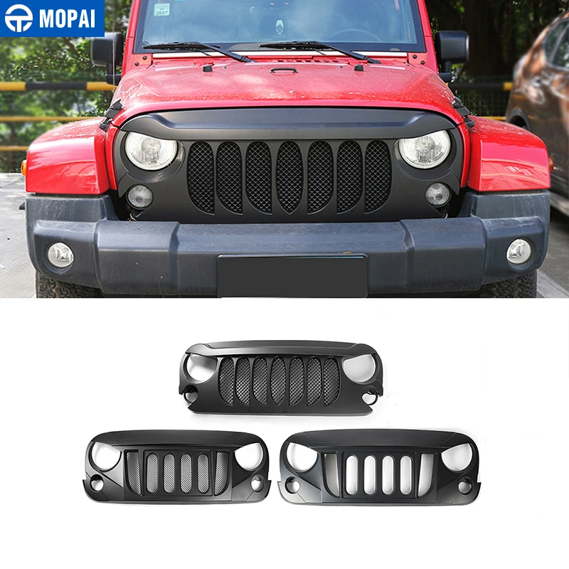 

MOPAI ABS 2 Style Car Front Racing Grille Decoration With Insect Net Cover For Jeep Wrangler 2007-2016 Car Styling