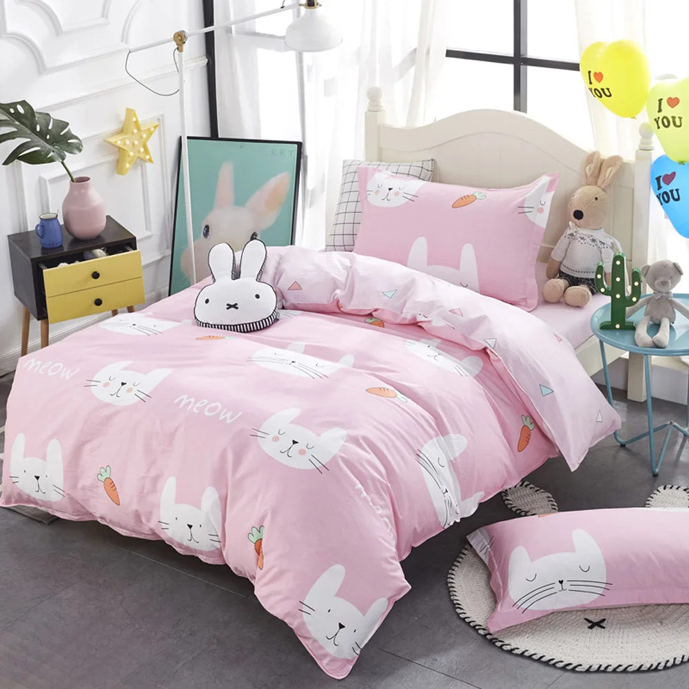

Papa&Mima children bedding set Rabbit and carrot print Cotton Twin size flat sheet pillowcase duvet cover sets Drop shipping