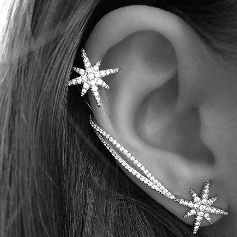 Серьги клипсы AE019 женские асимметричные ювелирные украшения со звездами и