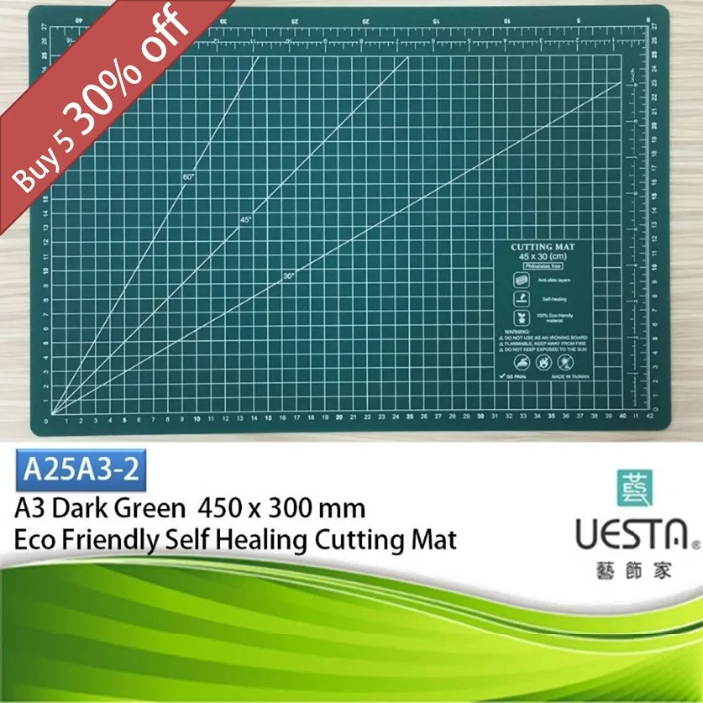

Dark Green 2.5 mm Rectangle Self Healing Eco Friendly TPE Cutting Mat A3 45x30 cm 18x12 inch