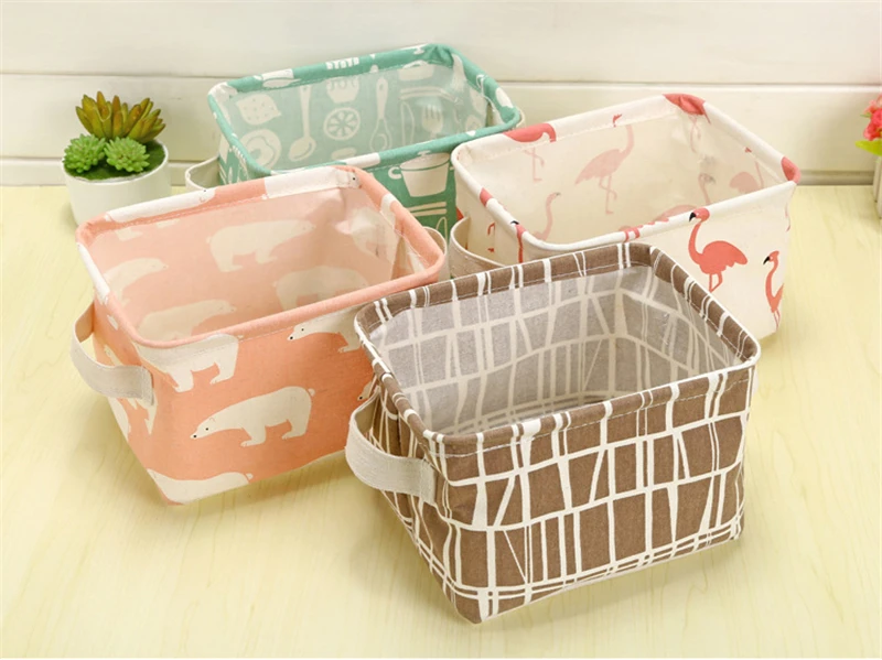 XC USHIO Cartoon Flamingo Rectangle Desktop Storage Box Linen Sundries Storage Organizer Cosmetic Storage Basket Container Case (1)