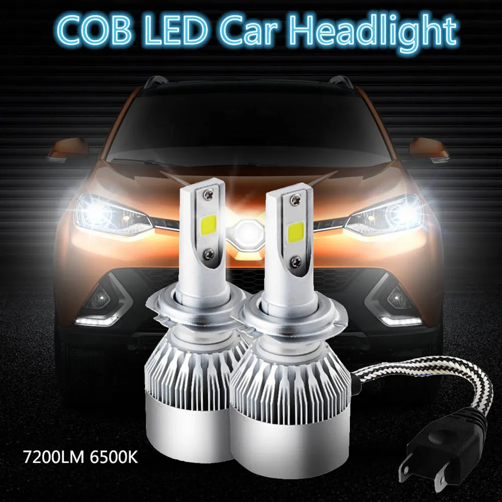 2 шт. Автомобильные светодиодные лампы H1 H3 H4 H7 C6 9005 9006 7200LM 72 Вт|led lamp|light bulbled bulb kits |