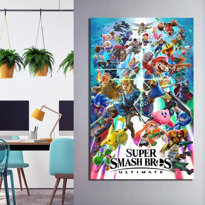 

1 Piece Smash Brothers HD Cartoon Picture Print Super Smash Bros Game Poster Canvas Art Wall Painting for Home Decor Wall Art
