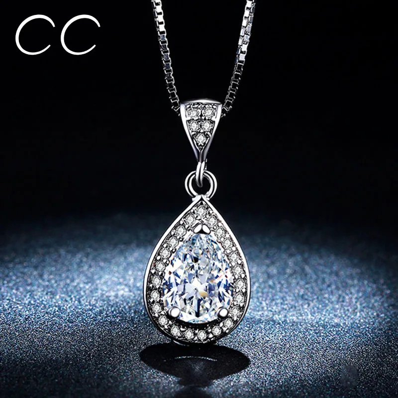 Vintage Water Drop Necklaces & Pendants CZ Diamond Engagement Wedding Jewelry White Gold Plated Necklace for Party Gifts MSN003