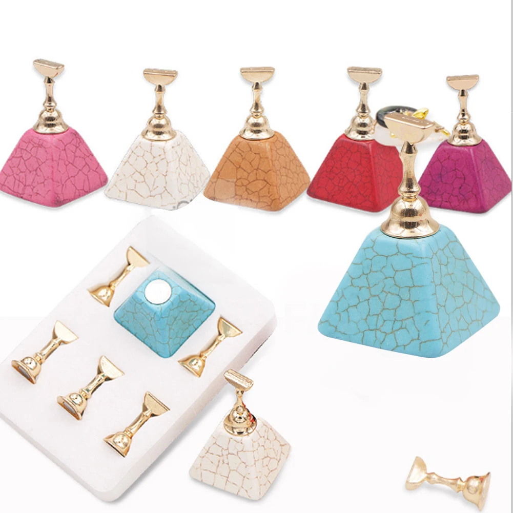 

Display Showing Magnetic Home Training Salon Fixed Alloy Base Cracked Stone Nail Holder DIY Art Polish