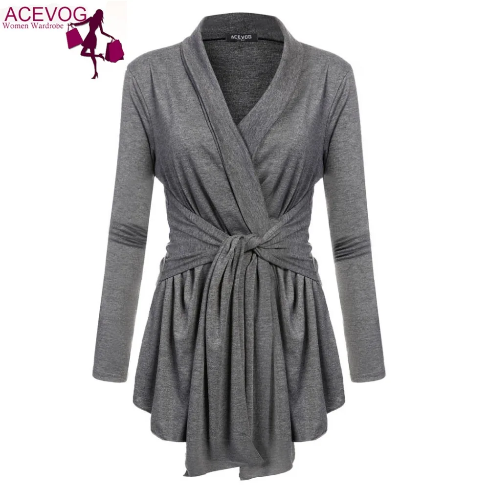 En Ligne ACEVOG Femmes Cardigan Tops Chandail Ourlet Asymétrique Wrap Dentelle Up Ceinture Slim Casual Blouse Blusas Chemise Avec Ceinture 10 Couleurs 6 taille