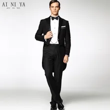 Новинка; Лидер продаж; Для мужчин черные фраки, Нарядные Костюмы для свадьбы комплект со смокингом жениха вечерние костюмы