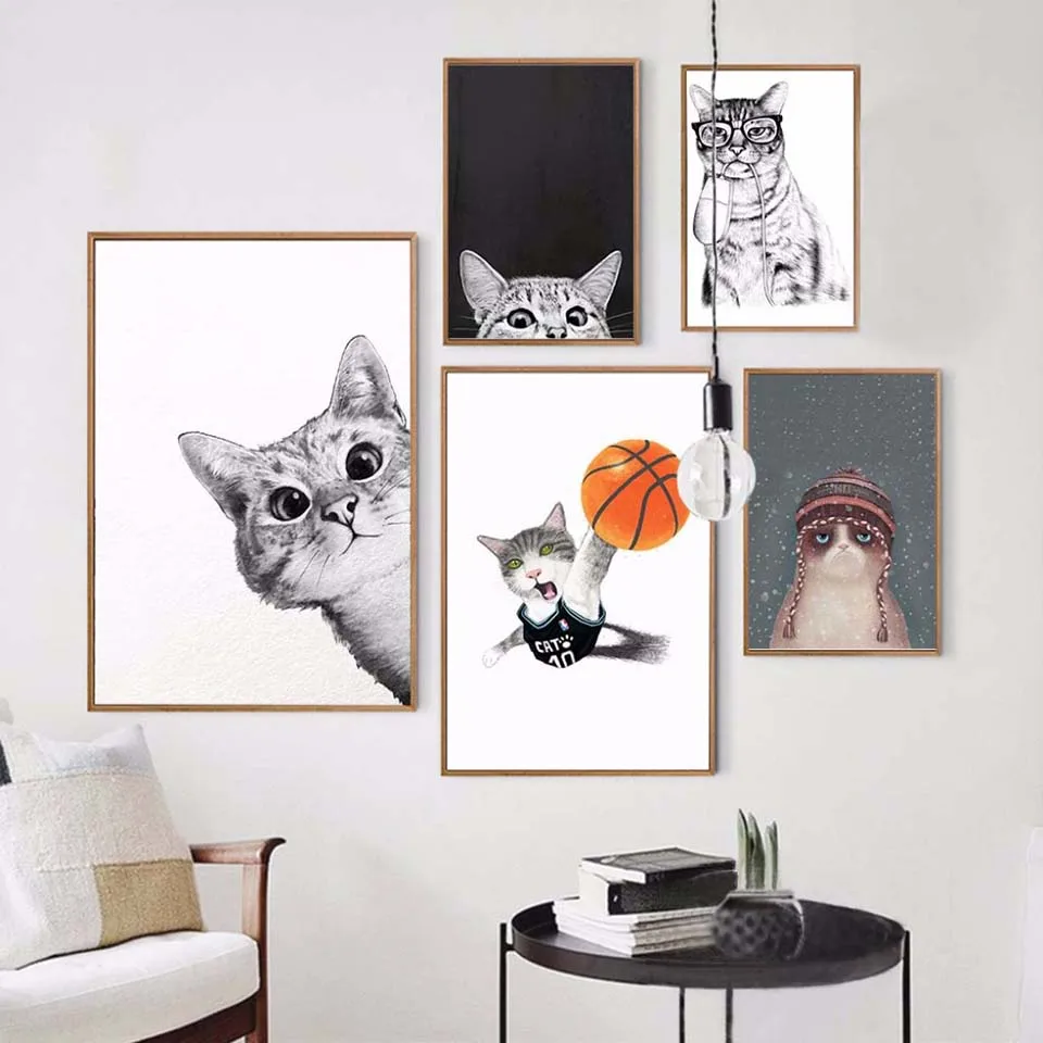 

Modular Canvas Home Decor Printed Painting Wall Art Cat Basketball Pictures Nordic Style Poster Modern For Bedside Background