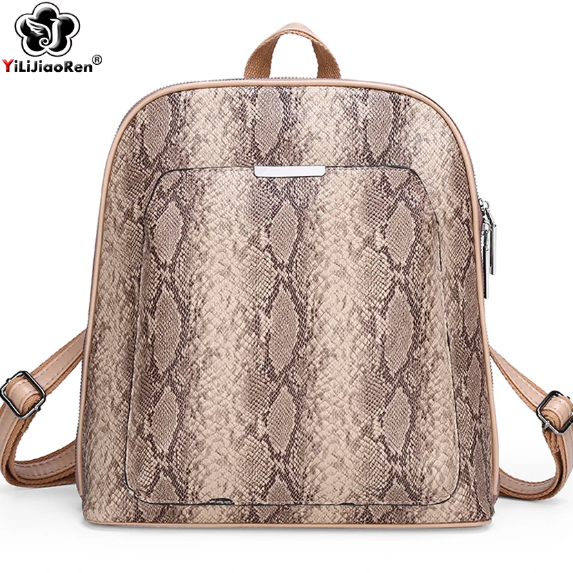 

Luxury Serpentine Prints Backpack Female High Quality Leather Backpacks for Teenage Girls Large Capacity Travel Backpack Bookbag