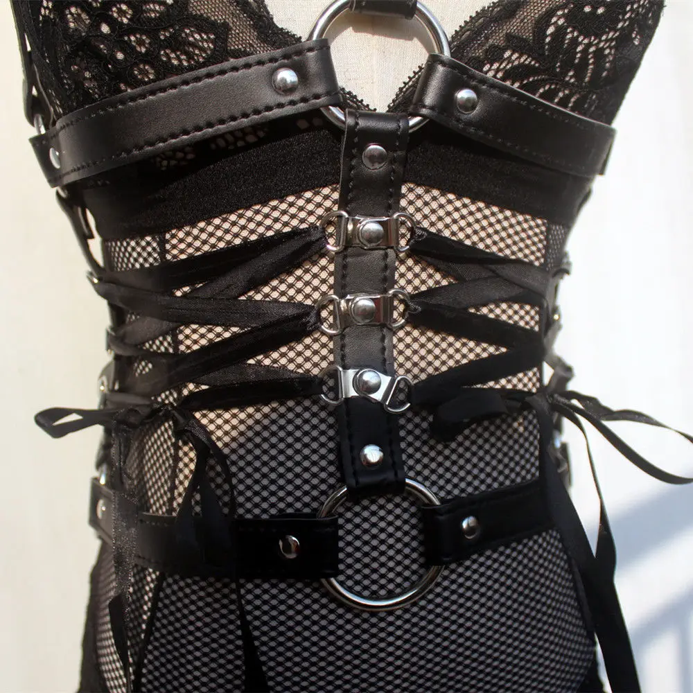 Женская одежда ручной работы из искусственной кожи, Верхняя лента на шнуровке, пояс для связывания бульдога, костюм чирлидеров в стиле панк-рок