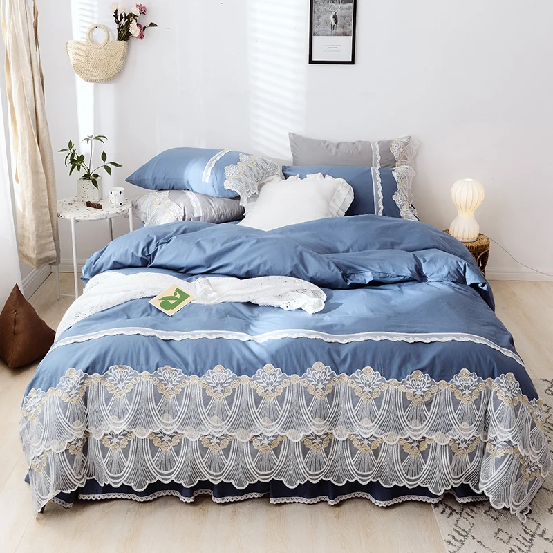 

Cotton Lace Princess Bed set Luxury Wedding Bedding Sets Queen King Bedlinen Sheet Popular Duvet Cover Set Bed Skirt Pillowcases